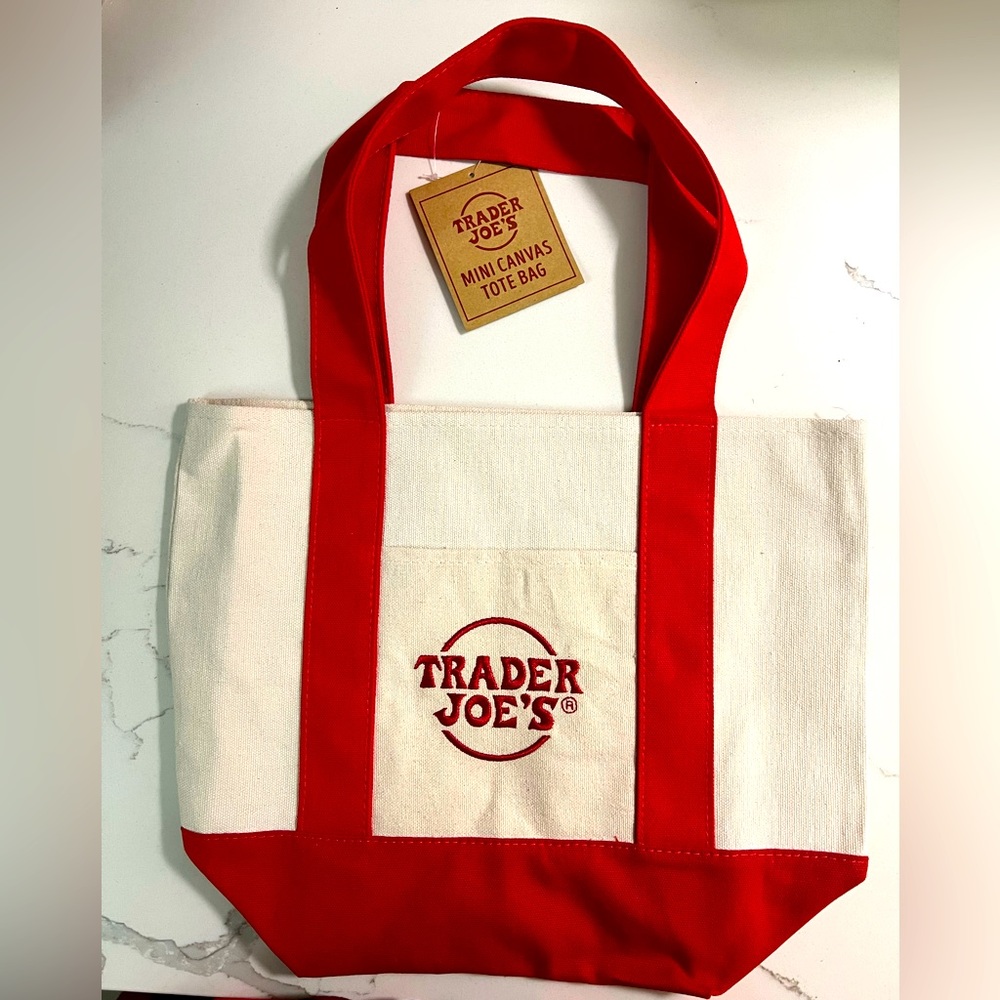 ✨NWT RED Trader Joe’s mini canvas tote✨